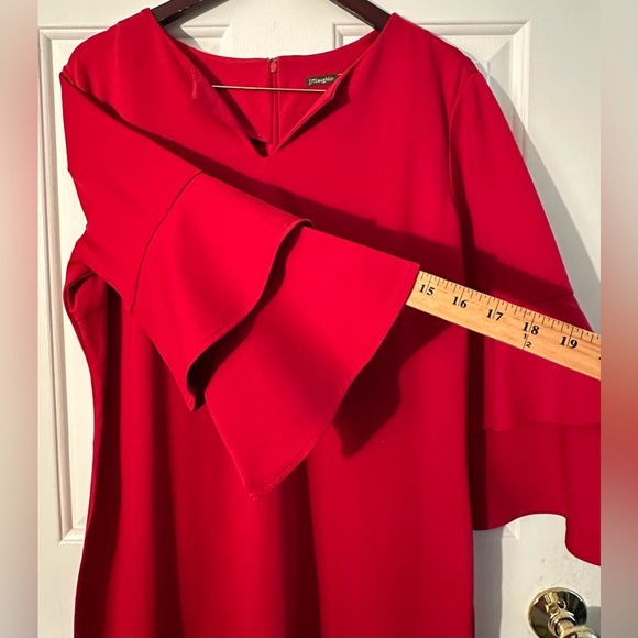 J. McLAUGHLIN XL Red Party Ruffle Bell Sleeve Sheath Holiday Valentine’s Dress - Picture 8 of 12